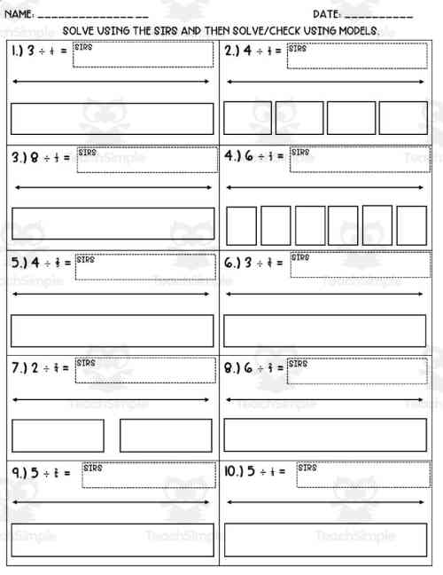 Dividing Fractions Worksheet Practice by Teach Simple
