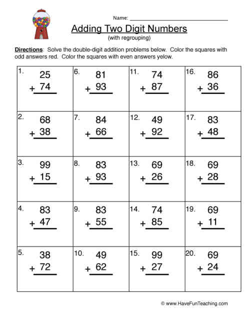 Double Digit Add Regrouping Worksheet by Teach Simple