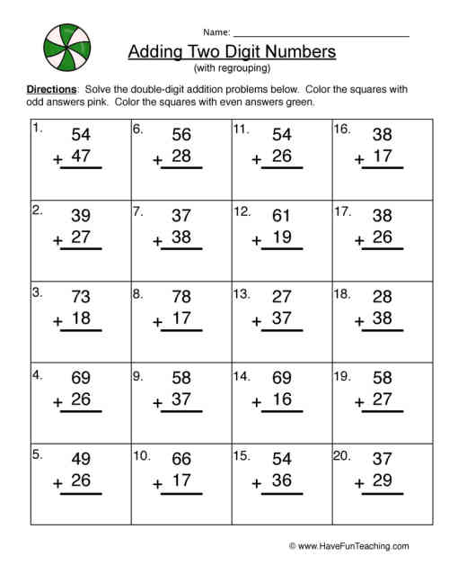 Double Digit Addition Regroup Worksheet by Teach Simple