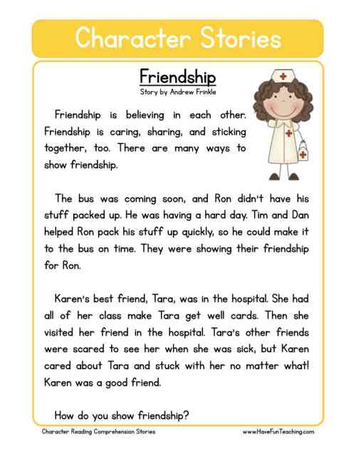 Friendship Character Reading Comprehension Worksheet by Teach ...