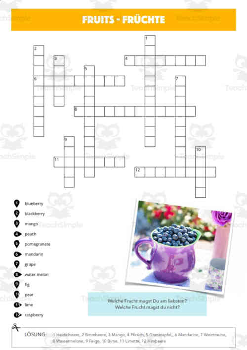 German Crossword Puzzle about Fruit by Teach Simple