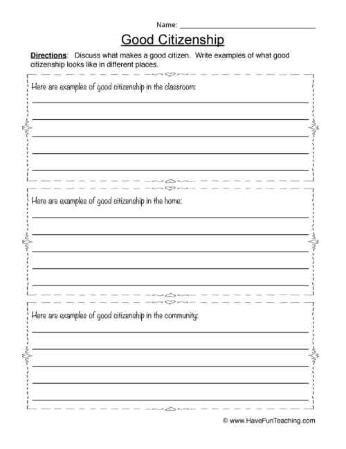Good Citizenship Examples Worksheet by Teach Simple