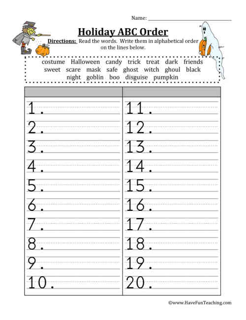 Halloween ABC Order Sorting Worksheet by Teach Simple