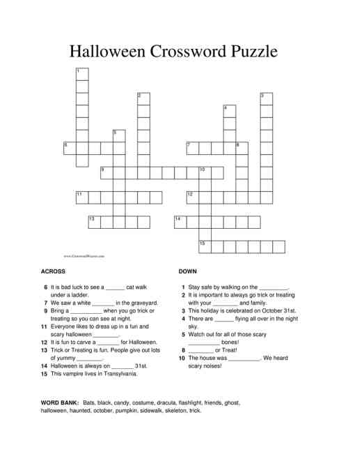 Halloween Crossword Puzzle Worksheet by Teach Simple