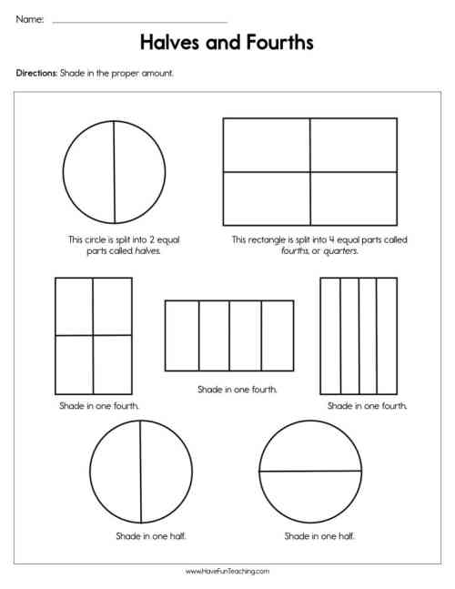Halves and Fourths Worksheet by Teach Simple