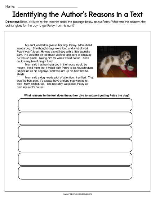 Identifying the Author's Reasons in a Text Worksheet by Teach ...