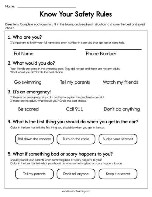 Know Your Safety Rules Worksheet by Teach Simple