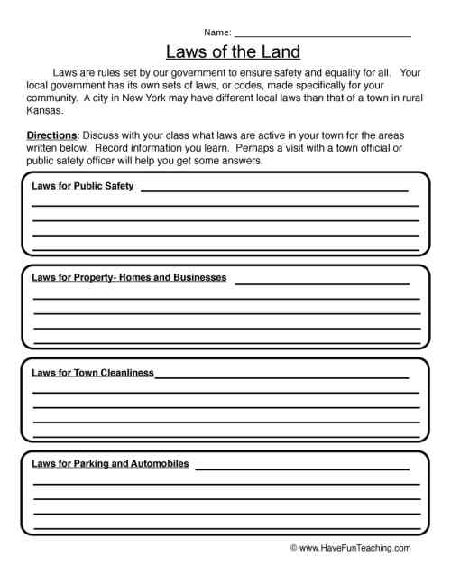 Laws of the Land Worksheet by Teach Simple