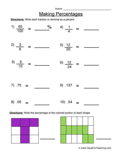 Making Percentages Worksheet by Teach Simple