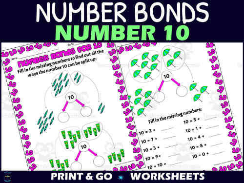 Number Bonds for 10 Worksheets by Teach Simple