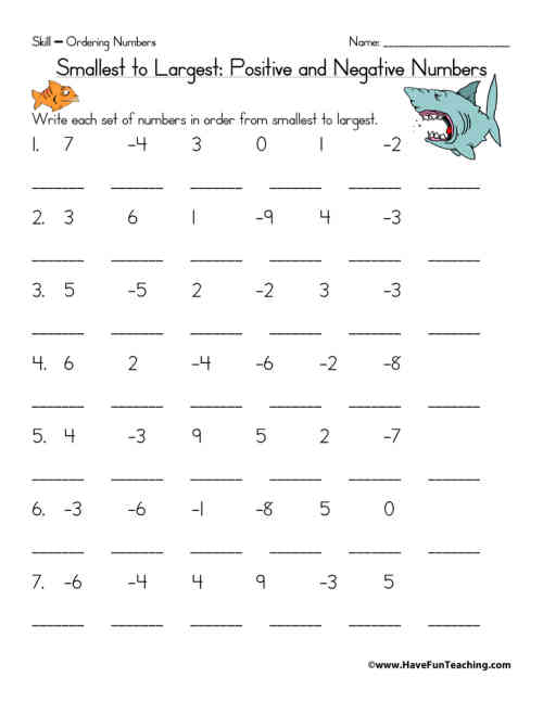 Ordering Positive and Negative Numbers Worksheet by Teach Simple