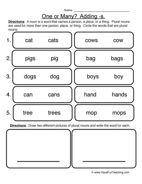 plural noun adding s worksheet by teach simple