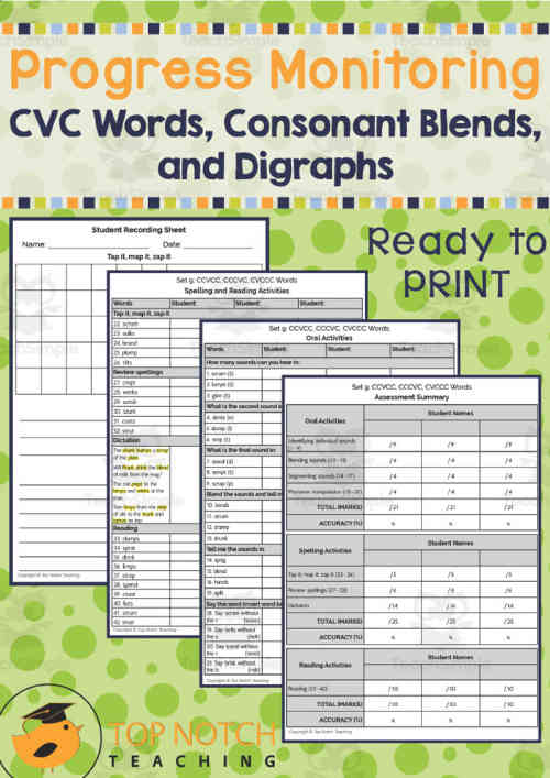 Progress Monitoring Forms - CVC Words, Consonant Blends ...