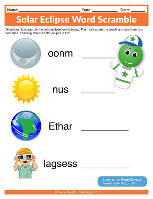 Solar Eclipse Word Scramble Worksheet by Teach Simple