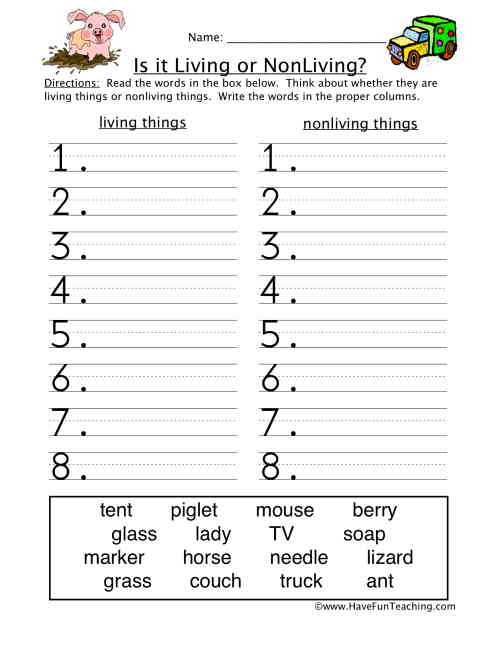 Sorting Living and Non-Living Things Worksheet by Teach Simple