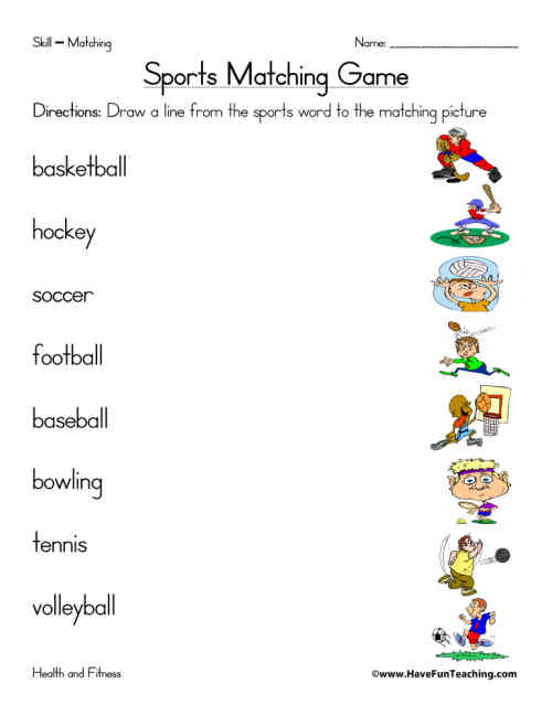 Sports Matching Worksheet by Teach Simple