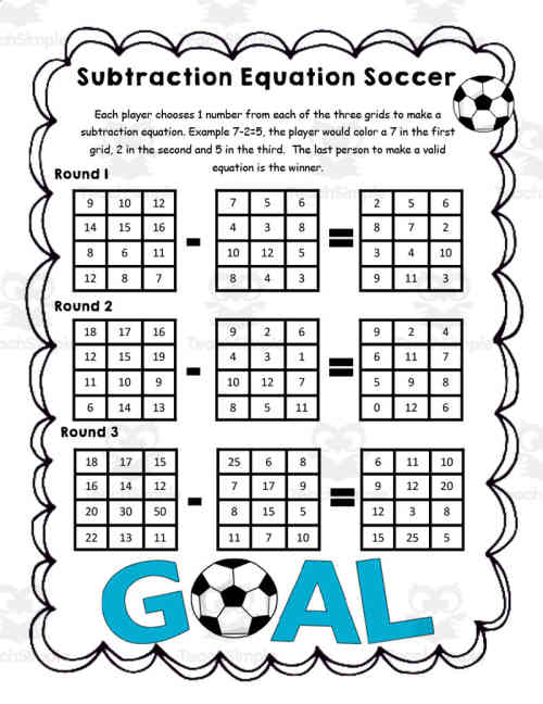 Subtraction Soccer + Alligator Arrays Math Games by Teach Simple