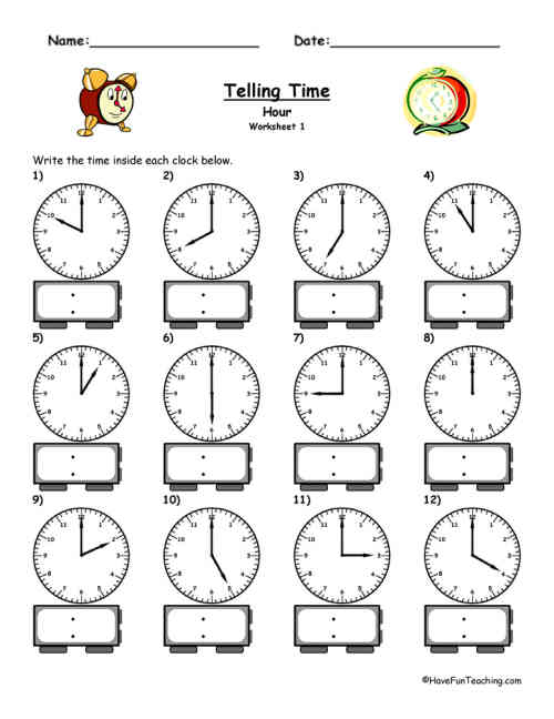 Telling Time To The Hour Worksheet by Teach Simple