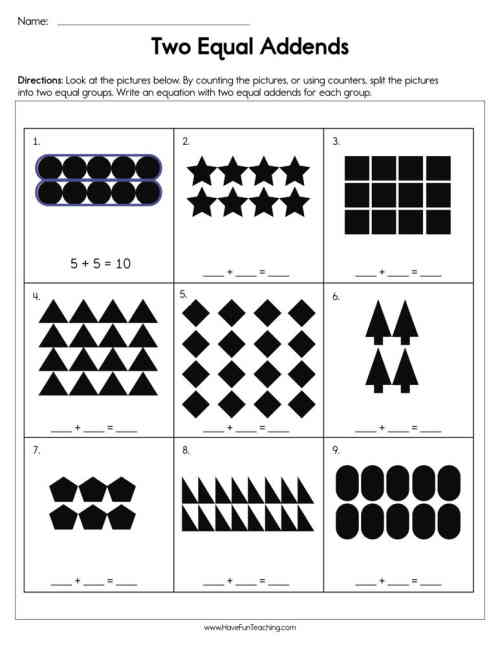 Two Equal Addends Worksheet by Teach Simple