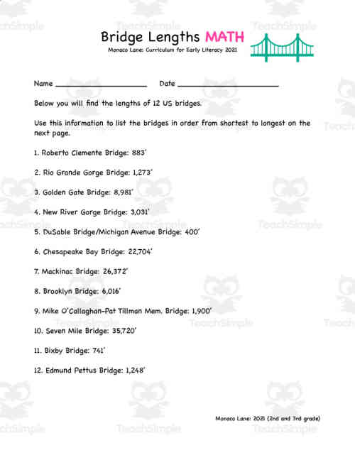 U.S. Bridge Lengths | Math Worksheet by Teach Simple