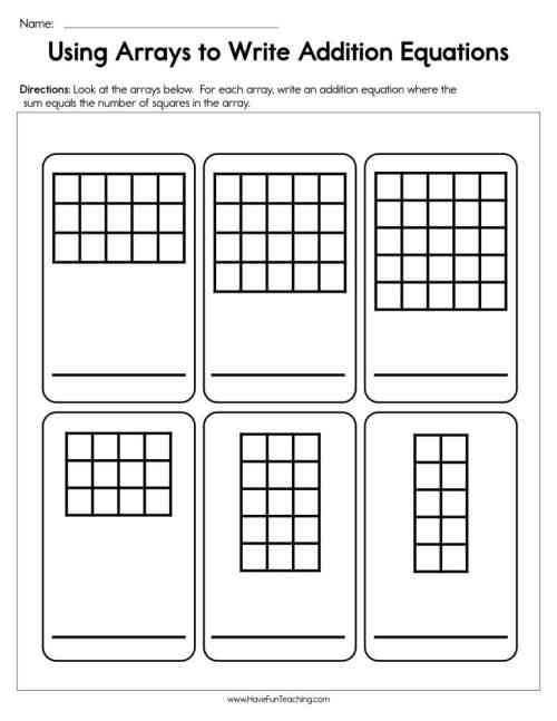 Using Arrays to Write Addition Equations Worksheet by Teach ...