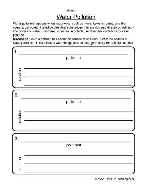 Water Pollution Worksheet by Teach Simple