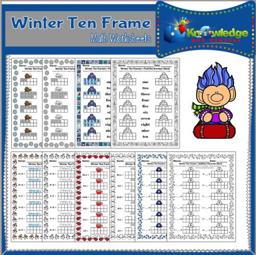 Winter Ten Frame Math Worksheets - EBOOK by Teach Simple