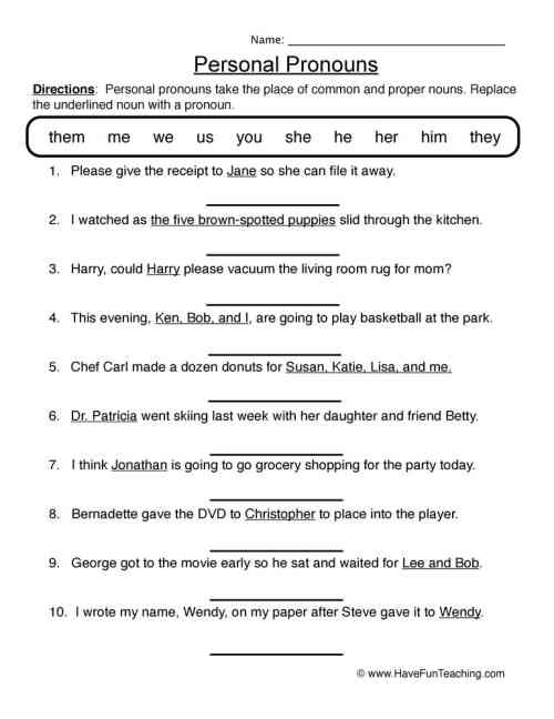 Writing Personal Pronouns Worksheet by Teach Simple