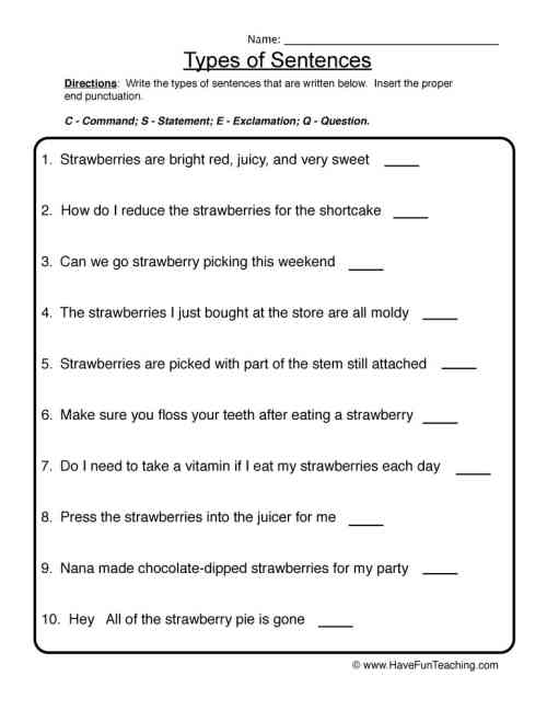 Writing Types of Sentences Worksheet by Teach Simple