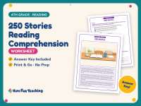 250 Stories Reading Comprehension Worksheet – 4th Grade Practice preview