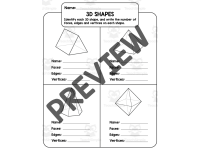 3D Shapes Faces, Edges and Vertices Worksheets | Counting & Matching preview 2