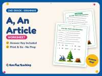 A, An Article Worksheet – 2nd Grade Articles Practice + Answer Key preview