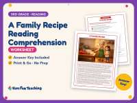 A Family Recipe Reading Comprehension Worksheet – 3rd Grade Practice preview