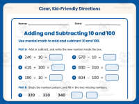 Add and Subtract 10 and 100 Worksheet – 2nd Grade Addition & Base 10 preview 4