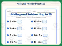 Adding and Subtracting to 20 Worksheet – 1st Grade Addition Practice preview 4