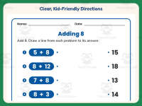 Adding Eight Matching Worksheet – 1st Grade Addition Practice preview 4