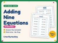 Adding Nine Equations Worksheet – 1st Grade Addition Practice preview