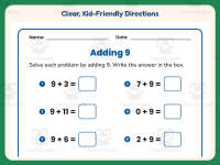 Adding Nine Equations Worksheet – 1st Grade Addition Practice preview 4