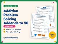 Addition Problem Solving Addends to 40 Worksheet – 1st Grade Practice preview