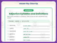 Adjectives Syllables and Definitions Worksheet – 3rd Grade Grammar preview 7