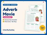 Adverb Movie Worksheet – 2nd Grade Adverbs Practice + Answer Key preview