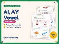 AI, AY Vowel Worksheet – 1st Grade Long Vowels Practice + Answer Key preview