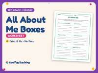 All About Me Boxes Worksheet – 3rd Grade Back to School Practice preview