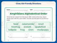 Amphibians ABC Order Worksheet – 2nd Grade Alphabetical Order Practice preview 4