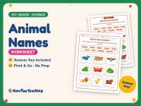 Animal Names Worksheet – 1st Grade Animals Practice + Answer Key preview