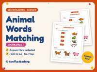 Animal Words Matching Worksheet – Kindergarten Animals Practice preview