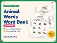 Animal Words Word Bank Worksheet – 1st Grade Animals Practice preview