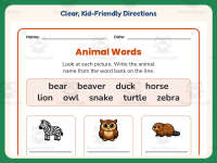 Animal Words Word Bank Worksheet – 1st Grade Animals Practice preview 4