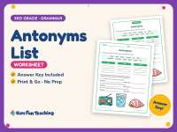 Antonyms List Worksheet – 3rd Grade Opposites Practice + Answer Key preview