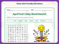 April Fools Word Search Worksheet – 3rd Grade Holiday Practice preview 4